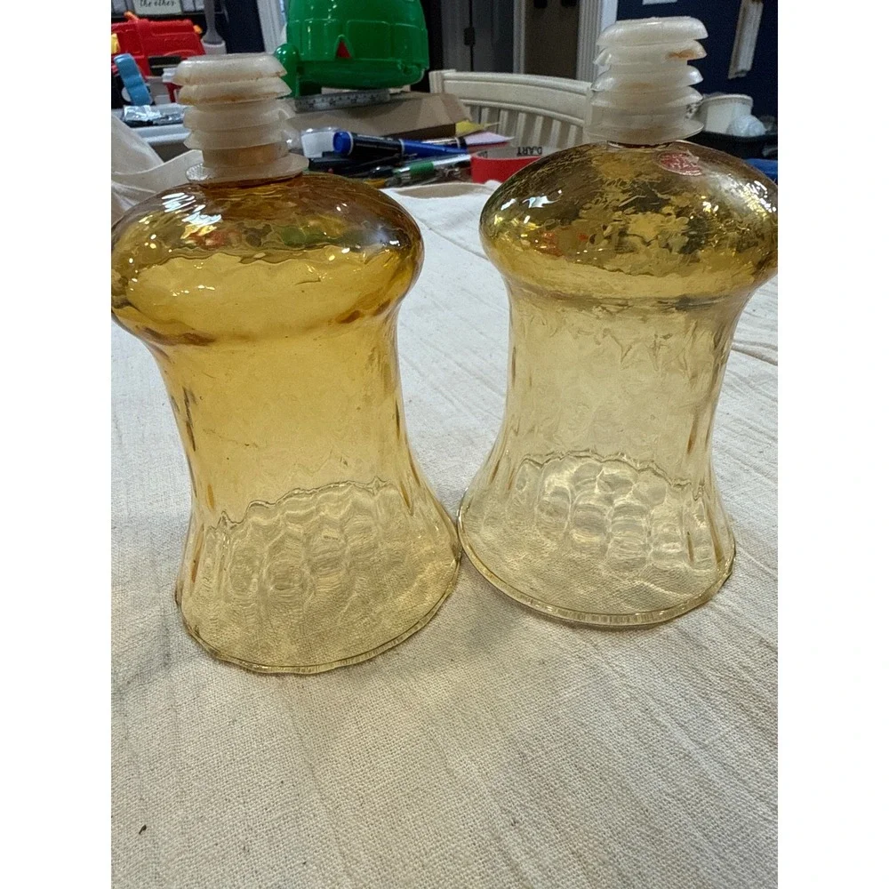 Vintage Amber Glass Peg Votive Candle Holder Pair Made in Italy Honeycomb 4.5